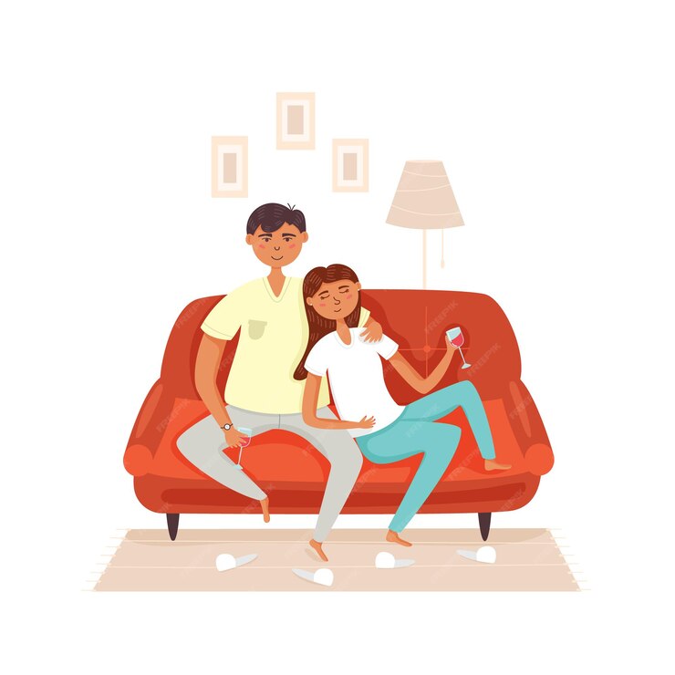 couple sitting sofa drinking wine 506026 822